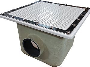 ASTRAL közösségi NORM ÜPE padlóürítő 355 x 355 -KO AISI-316 acél ráccsal csatlakozás: D110
