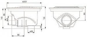 Fenékürítő fóliás Aquamax 260x260mm D63 - D75 méretrajz