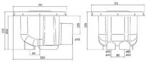 Közösségi Fenékürítő fóliás Aquamax Ø258mm D63-75 ragasztós méretrajz