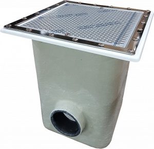 NORM ÜPE padlóürítő 515 x 515 -KO AISI-316 acél ráccsal 20076N 500x480