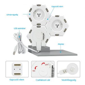 Lifesmart okos moduláris wifi világítás - 1,3 és 5 blokk aljzattal Díszvilágítás - aljzat és 3 blokk, designer tartozék, környezeti világítás, hatszögletű kialakítás, 19 LED-es blokk, könnyen telepíthető, bővíthető, iOS / Android alkalmazás, WiFi nélkül vezérelhető, 16 millió szín, Amazon Alexa kompatibilis, Google Home és Apple HomeKit