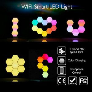 Lifesmart okos moduláris wifi világítás - 1,3 és 5 blokk aljzattal Díszvilágítás - aljzat és 3 blokk, designer tartozék, környezeti világítás, hatszögletű kialakítás, 19 LED-es blokk, könnyen telepíthető, bővíthető, iOS / Android alkalmazás, WiFi nélkül vezérelhető, 16 millió szín, Amazon Alexa kompatibilis, Google Home és Apple HomeKit