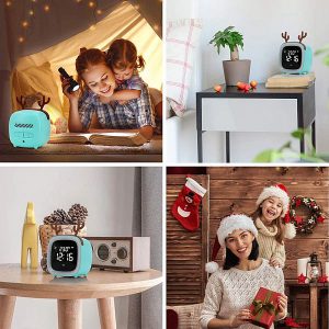 2019-es digitális, TV éjszakai lámpa, ébresztőóra, LED-kijelzővel, hőmérséklet mutatóval, többfunkciós órával, éjjeli négyzet alakú, cuki formájú kifejezetten gyermekek részére, ajándéknak, szülinapra, névnapra, karácsonyra, többféle választható kiegészítő fülekkel