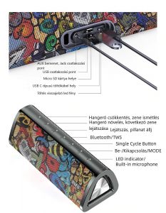Mifa A10+ Bluetooth hangszóró graffiti art GOMBOK HASZNÁLATA 2020 modelév, HUN, IPX7 vízálló Bluetooth hangszóró