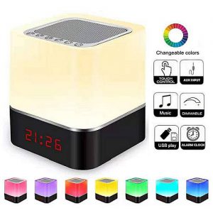 Donwei RGB ébresztőóra, blokk lámpa, DONWEI újratölthető RGB LED beltéri éjszakai lámpa, DONWEI újratölthető RGB LED beltéri éjszakai lámpa, ébresztőóra, Bluetooth, USB, mp3 lejátszás, Pendrive, 3,5mm Jack Audio slot,