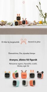 2019-es digitális, TV éjszakai lámpa, ébresztőóra, LED-kijelzővel, hőmérséklet mutatóval, többfunkciós órával, éjjeli négyzet alakú, cuki formájú kifejezetten gyermekek részére, ajándéknak, szülinapra, névnapra, karácsonyra, többféle választható kiegészítő fülekkel