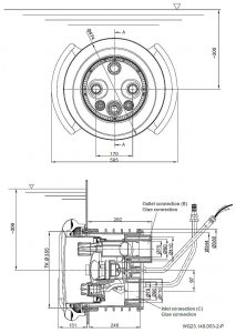UEB-PRIMA3 BADU JET Primavera főegység, 400V, 3kW, 75m3_h, ellenáramoltató berendezés, MÉRETEZETT készülékrajz