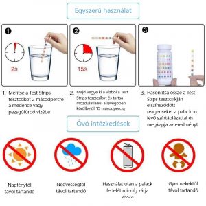 Test Strips Vízelemző Tesztcsík 6 az 1-ben, úszómedencékjez, masszázsmedencékhez vízminőség meghatározására