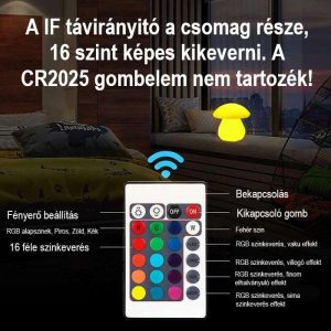 dekorációs, kültéri, kerti rgb gomba formájú dekorlámpa, ledes, akkumulátorral rendelkezik