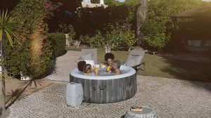 LAY-Z-SPA BAHAMAS AIRJET FELFÚJHATÓ JAKUZZI 180X66 CM 2-4 személy részére, mocsári-tölgy bélés mintázattal