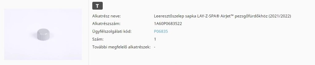 Bestway® alkatrész leeresztő zárósapka Lay-Z-Spa pezsgőfürdőkhöz és Bestway homokszűrőkhöz P06835 2022-ig ÁBRA