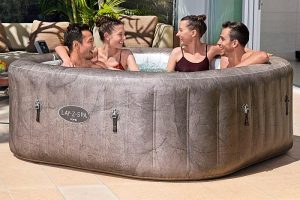 6001K_25 LAY-Z-SPA® Rome AirJet™ barna márvány színű pezsgőfürdő WLAN WiFi, 6 személyes, 180 x 180 x 71 cm