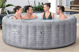 6001N_25 LAY-Z-SPA® Bali AirJet™ UltraFit™ WLAN WiFi (Honolulu) Ø 196 x 71 cm világos szürke rattan mintázatú pezsgőfürdő